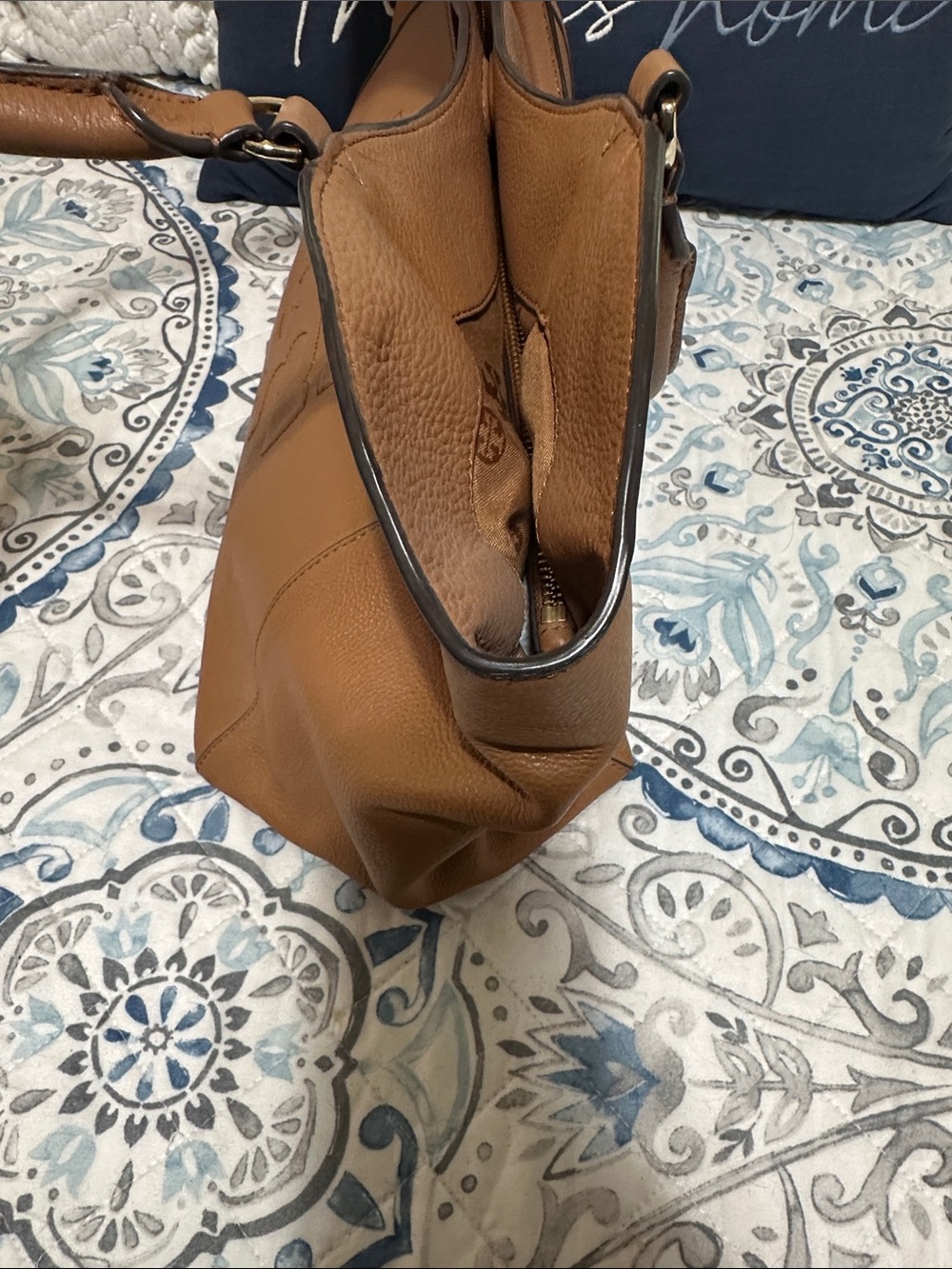 Tory Burch Brown Pebbled Leather Logo Tote - Picture 6 of 9